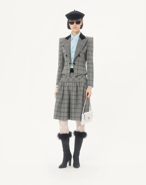 Valentino - Wool Bermuda Shorts With Check Pattern - Grey - Woman - Trousers And Shorts