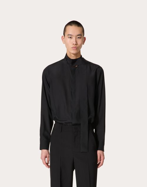 Silk Shirt With Scarf Detail At Neck for Man in Skin | Valentino US