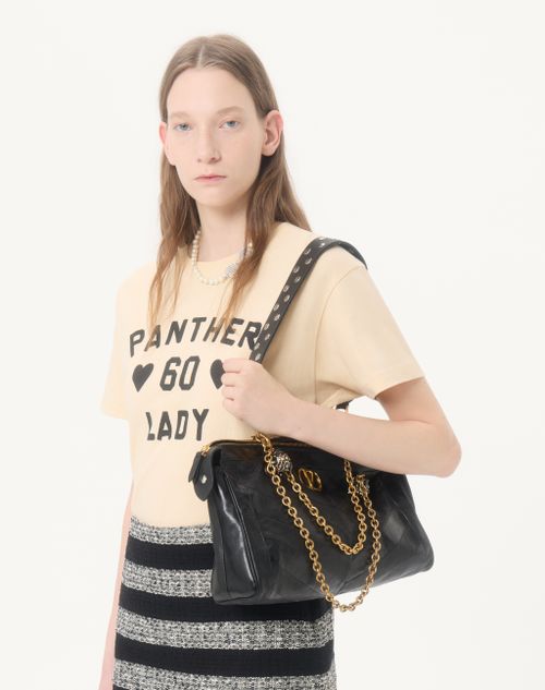 Valentino - Cotton Jersey T-shirt With Panther Lady Print - Birch/black - Woman - T-shirts And Sweatshirts