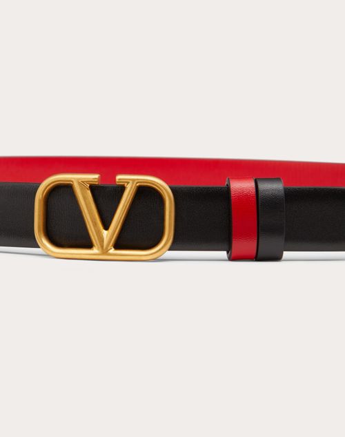 Valentino Garavani - Vロゴ シグネチャー シャイニーカーフスキン リバーシブルベルト 20mm - ブラック/ピュアレッド - 女性 - Belts - Accessories