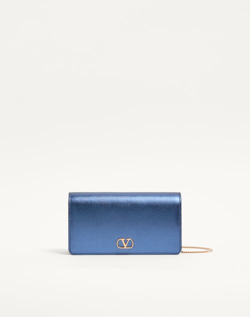Valentino Garavani - Valentino Garavani Vlogo Signature Mini Shoulder Bag In Grainy Calfskin - Metallic Blue - Woman - Clutches