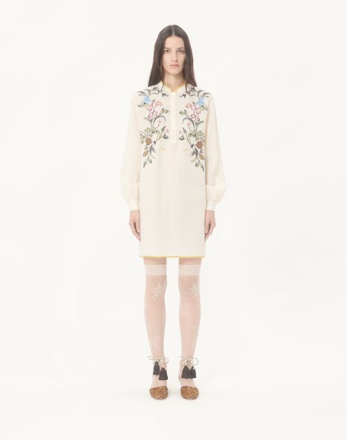 Valentino - Abito Corto In Lino Ricamato - Avorio - Donna - Abiti
