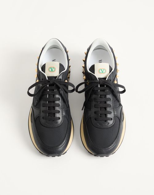 Valentino Garavani - Stud Up Sneaker In Leather And Nylon - Black - Man - Sneakers