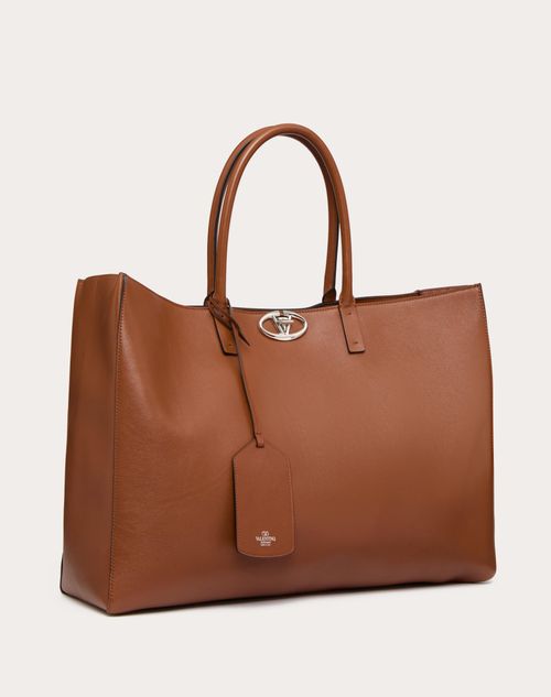 Vlogo Locker Large Shopping Bag In Leather for Man in Tobacco Valentino SA