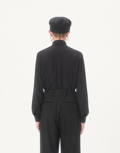 Valentino - Valentino Crepe De Chine Silk Shirt With Scarf Collar - Black - Man - Shirts