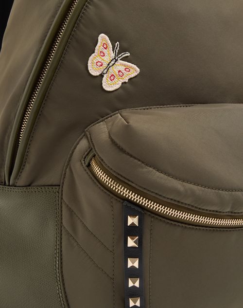Valentino Garavani - Rockstud Backpack In Technical Fabric - Military Green - Man - Backpacks
