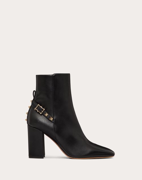 Valentino Garavani - Botas Al Tobillo Rockstud De Cuero Napa Con Tacón De 90 mm - Negro - Mujer - Botas