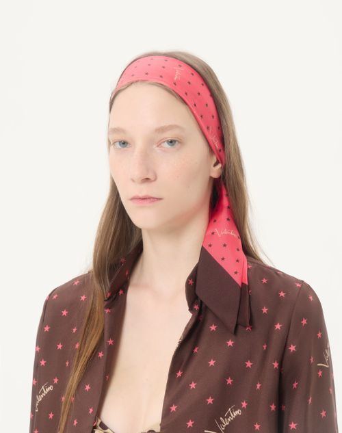 Valentino Garavani - Stelline E Firma Starry Silk Bandeau Scarf - Coral/chocolate - Woman - Soft Accessories