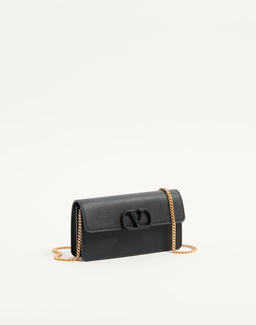 Valentino Garavani - Portafoglio Con Catena Vlogo Signature In Vitello Granato - Nero - Donna - Pochette