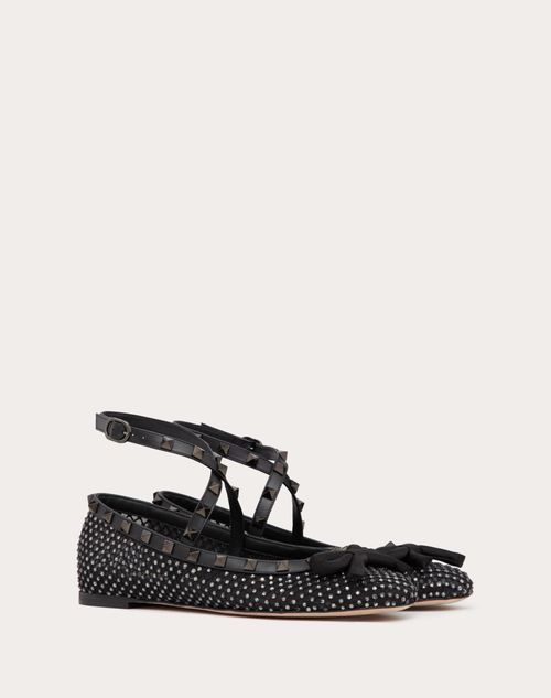 Valentino Garavani - Rockstud Mesh Ballerina With Crystals And Matching Studs - Black - Woman - Gifts For Her