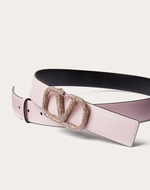 Valentino Garavani - Vlogo Signature Reversible Shiny Calfskin Belt 30 Mm - Water Lilac - Woman - Belts