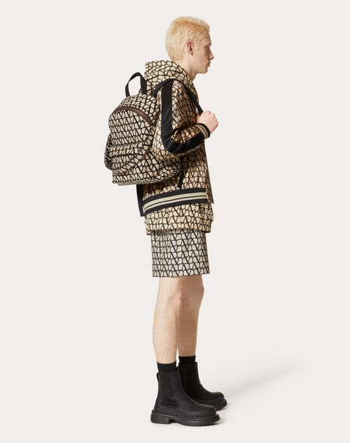 Valentino Garavani - Toile Iconographe Backpack With Leather Detailing - Beige/black - Man - Bags