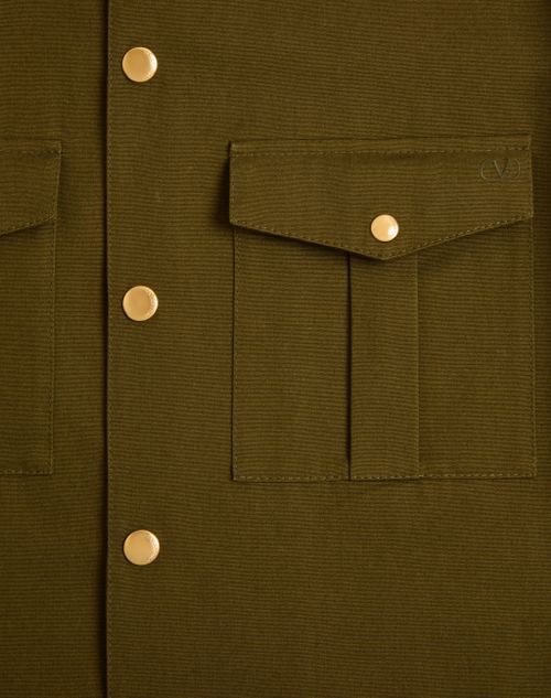 Valentino - Valentino Hemdjacke Aus Canneté-baumwolle Mit Vlogo-stickerei - Militärgrün - Mann - Jacken Und Winterjacken