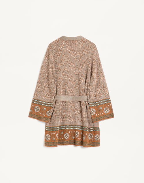 Valentino - Knit Cardigan With Lurex Jacquard Pattern - Ginger Orange/beige - Woman - Knitwear