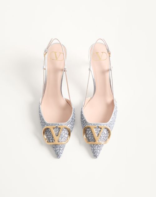 Valentino Garavani - Vlogo Signature Metallic Tweed Slingback Pump 80mm - Silver - Woman - Pumps And Slingbacks