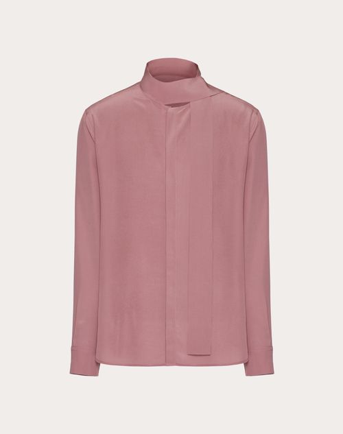 Valentino - Camisa De Seda Lavada Con Cuello Estilo Pañuelo - Malva - Hombre - Camisas