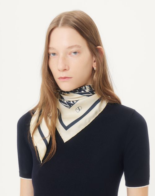 Valentino Garavani - Toute La V Silk Scarf - Navy/ivory - Woman - Soft Accessories