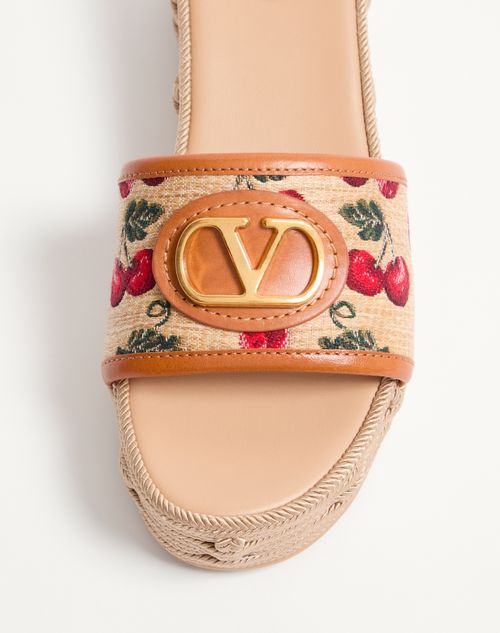 Valentino Garavani - Vlogo Signature Flatform Sandal In Jacquard Raffia With Cherryfic Motif 60mm - Natural/red - Woman - Espadrilles And Wedges