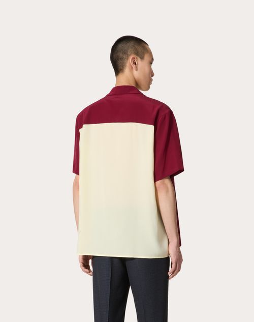Silk Bowling Shirt for Man in Light Yellow/maroon | Valentino QA Silk Bowling Shirt for Man in Light Yellow/maroon | Valentino QA