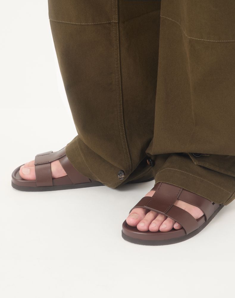 Valentino Garavani Studshield Slide Sandal In Calfskin Man Bark Brown 41