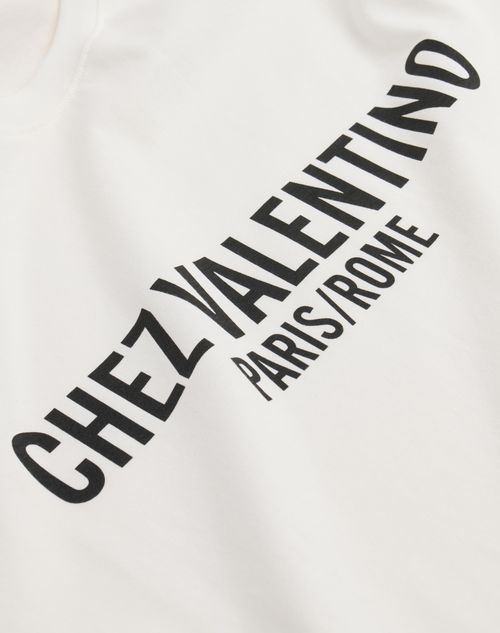 Cotton T-shirt With Chez Valentino Print for Man in Ivory Cotton T-shirt With Chez Valentino Print for Man in Ivory