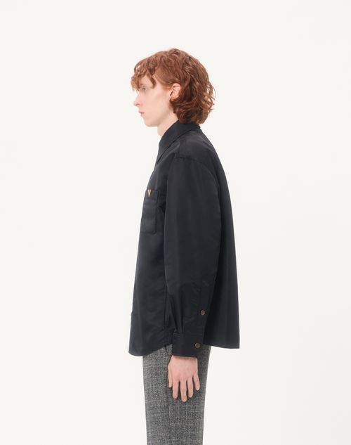Valentino - Valentino Nylon Shirt Jacket With Vgold - Black - Man - Outerwear
