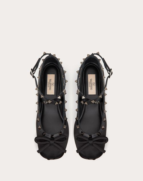 To grader Burma midnat Rockstud Satin Ballerina With Tone-on-tone Studs for Woman in Black |  Valentino NL