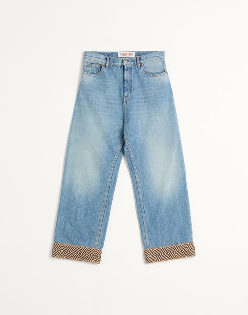Valentino - Denim Pants With Jacquard Hem - Denim - Man - Denim