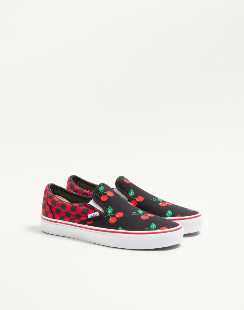 Valentino Garavani And Vans Slip-On Sneaker In Fabric With Maxi Cherryfic Print And Vlogo Checkerboard Print Man Black/Red 46