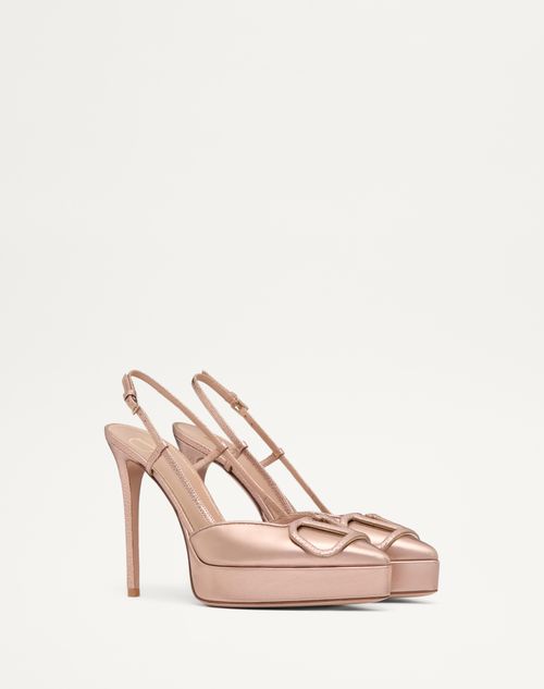 Valentino Garavani - Vlogo Signature Platform Slingback Pump In Calfskin And Metallic Karung 120mm - Rose Cannelle - Woman - Woman Shoes Sale