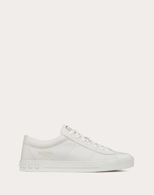 Men & Women's White Calfskin With Black Details On Time Sneaker