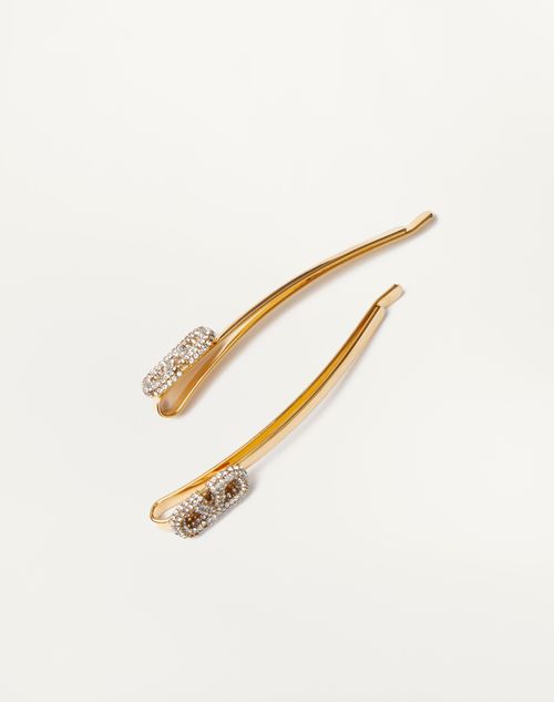 Valentino Garavani - Vlogo Signature Metal And Swarovski® Crystal Hair Clip - Gold - Woman - Hair Accessories
