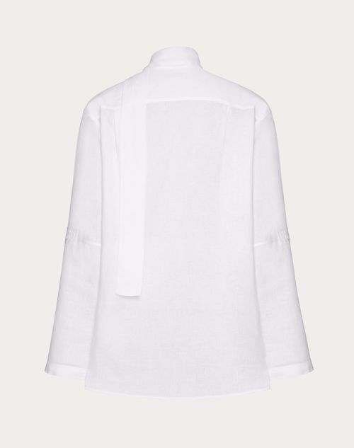 Valentino - Linen Shirt With Scarf Collar And Vlogo Signature Embroidery - White - Man - Shirts