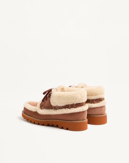 Valentino Garavani - Palm Avenue Ankle Boot In Crust Leather And Wool - Tobacco/natural - Man - Loafers And Driver