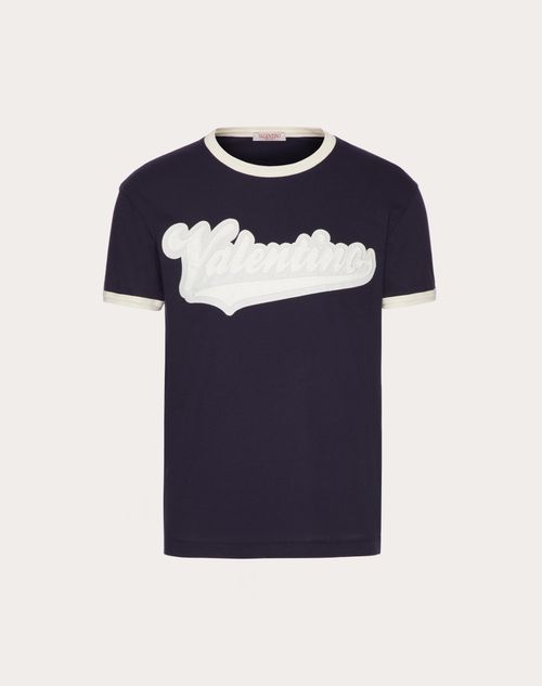Valentino - Cotton T-shirt With Embroidered Valentino Patch - Navy/ivory - Man - T-shirts