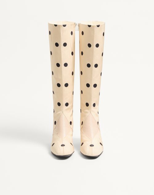 Valentino Garavani - Equivoque Boot In Moiré Plus De Pois Fabric 60mm - Butter/black - Woman - Boots