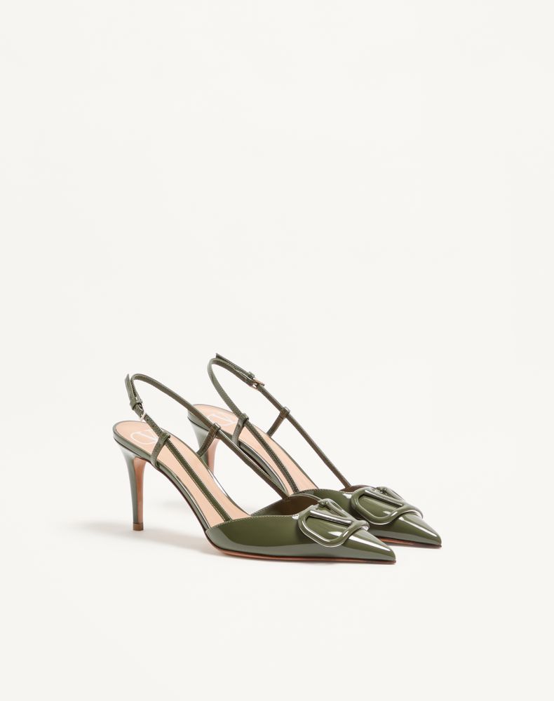 Valentino Garavani Vlogo Signature Patent Leather Slingback Pump 80Mm Woman Military Green 36