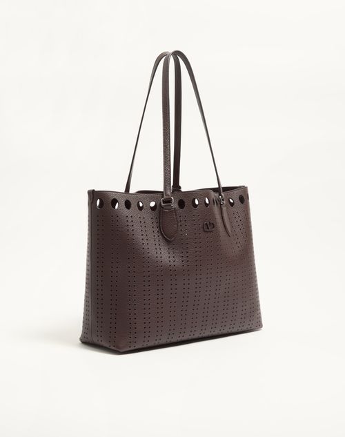 Valentino Garavani - Valentino Garavani Dottie Medium Shopping Bag In Perforated Leather - Dark Brown - Man - Totes