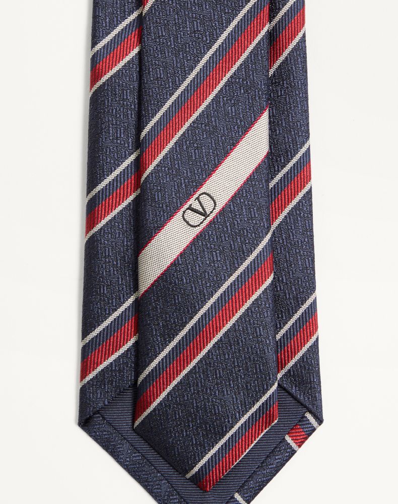 Valentino Garavani Valentie Jacquard Regimental Silk Tie Man Navy/ Red Uni