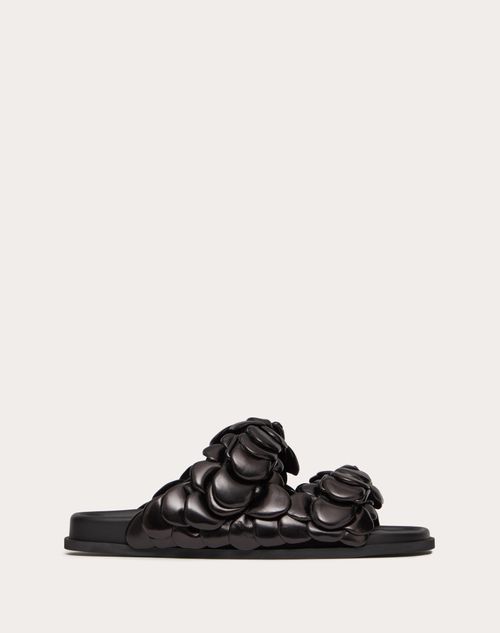 Valentino Garavani - Atelier Shoe Valentino Garavani Kidskin Slide Sandal With Petals - Black - Man - Man Sale