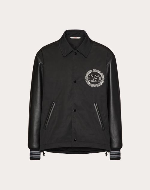Valentino - Nylon Sports Jacket With Leather Sleeves And Valentino Patch - Black - Man - Outerwear