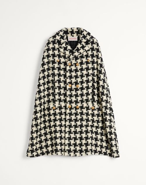 Valentino - Wool Cape With Pied De Coque Pattern - Ivory/black - Man - New Arrivals