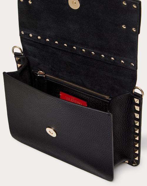 Small Rockstud Grainy Calfskin Crossbody Bag for Woman in Black