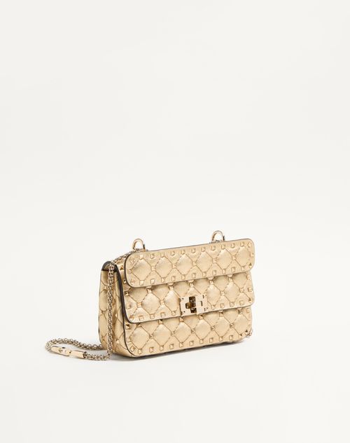 Valentino Garavani - Valentino Garavani Rockstud Spike Small Shoulder Bag In Laminated Nappa - Mekong - Woman - Shoulder Bags