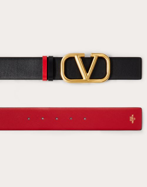 Reversible Signature Belt In Glossy Calfskin 40 Mm for Woman in Black/pure Red | Valentino