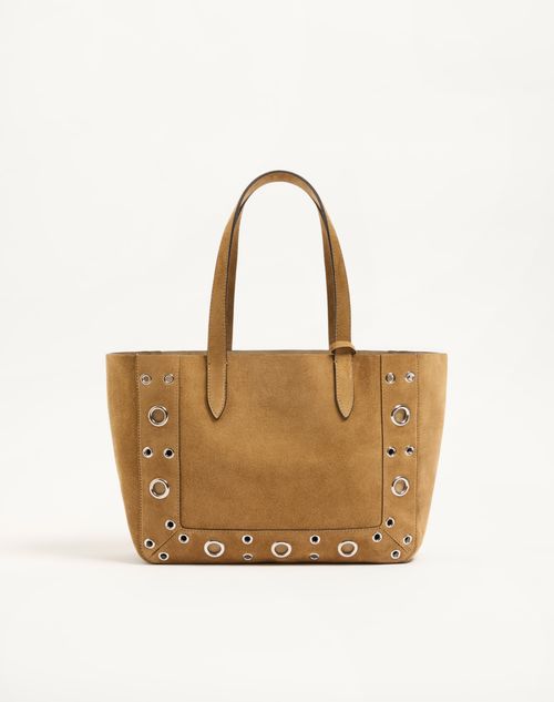 Valentino Garavani - Valentino Garavani Nellcôte Medium Suede Shopping Bag - Havana Beige - Woman - Totes