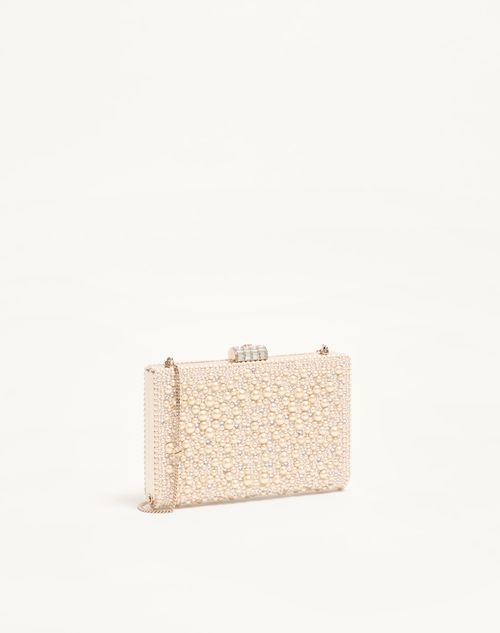 Valentino Garavani - Clutch Valentino Garavani Berthe Con Perle E Strass - Crema/crystal - Donna - Pochette