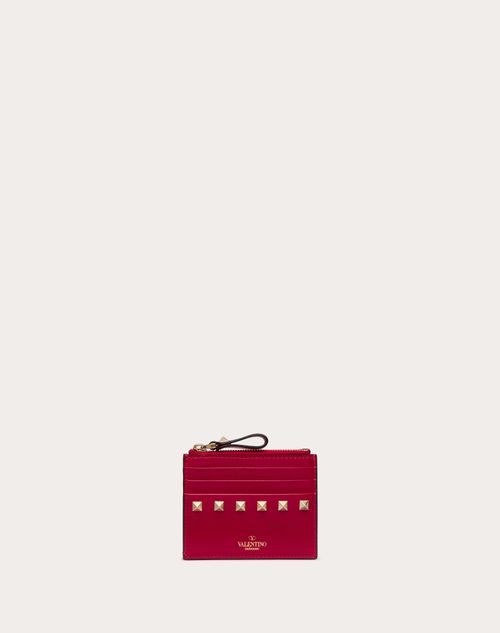 Valentino Garavani - Rockstud Calfskin Cardholder With Zipper - Blossom - Woman - Wallets And Small Leather Goods