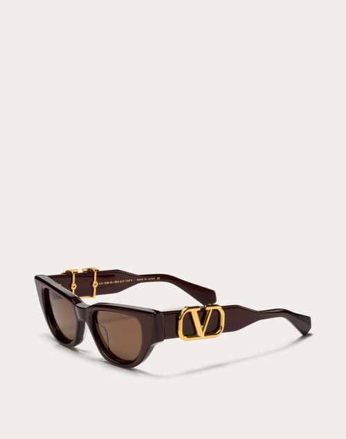 Valentino - Ii - Lunettes Œil-de-chat En Acétate Avec Ornement Vlogo - Bordeaux/marron Foncé - Femme - Lunettes De Soleil