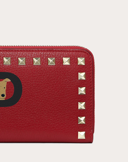 Valentino Garavani Rockstud Pet Customizable Wallet for Woman in Rose Red | Valentino CH
